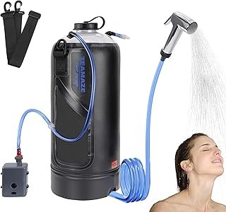 BOOSTEADY Camping Shower, 12L Portable Camp Shower Bag with Upgraded Screw Lid, Auto Pressure Pump, Water Level Window, So…