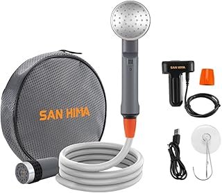 San Hima Portable Camping Shower with Rechargeable Lithium Battery with Two Changeable Showerhead, 2.5-3.5L/Min Lightweigh...